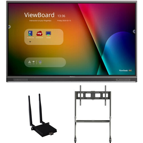 ViewSonic IFP7552-1C-E4 75" UHD 4K ViewBoard Interactive Flat Panel Bundle with Wi-Fi Module & Mobile Cart