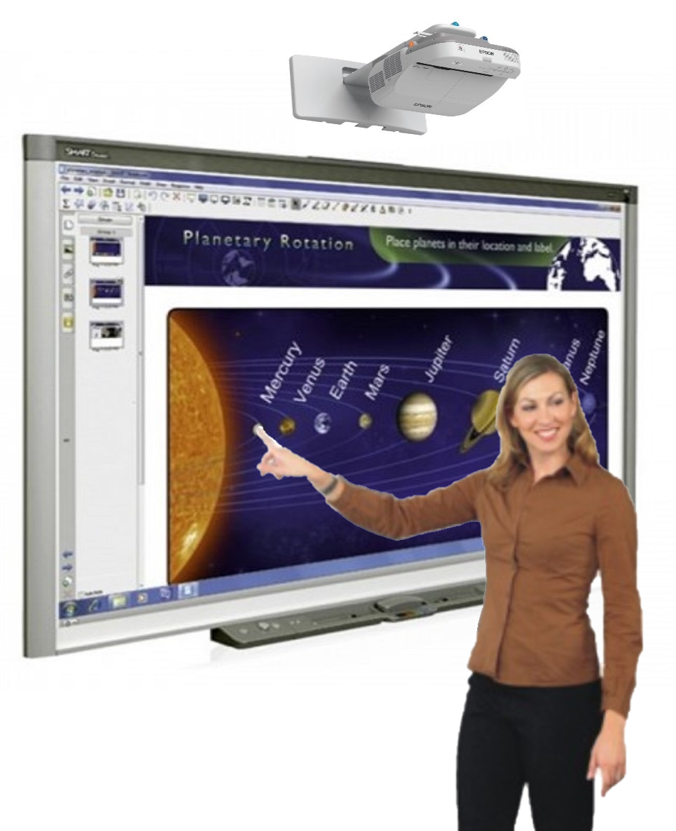 Interactive whiteboard being used by a presenter.