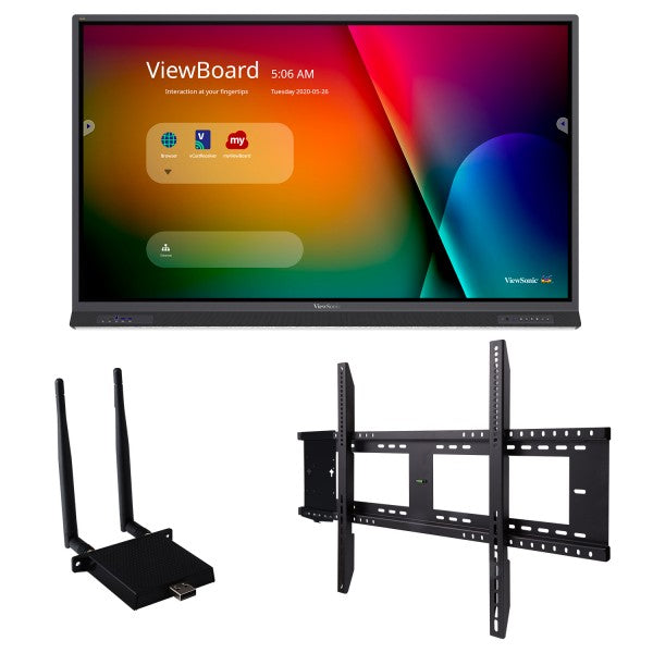 ViewSonic IFP7552-E1 ViewBoard Bundle with 75 ViewBoard IFP7552 4K Interactive Flat Panel, a LB-WIFI-001 wireless AC Adapter, and a WMK-047-2 Wall Wount
