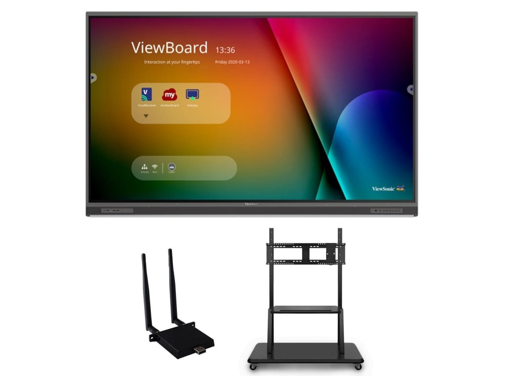 ViewSonic IFP8652-1C-E2 86" 4K UHD Interactive Display (Wireless Module & Rolling Mobile Cart Bundle)
